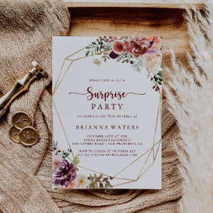 Guld Geometric Rustic Summer Blommigt Surprise Par Inbjudningar