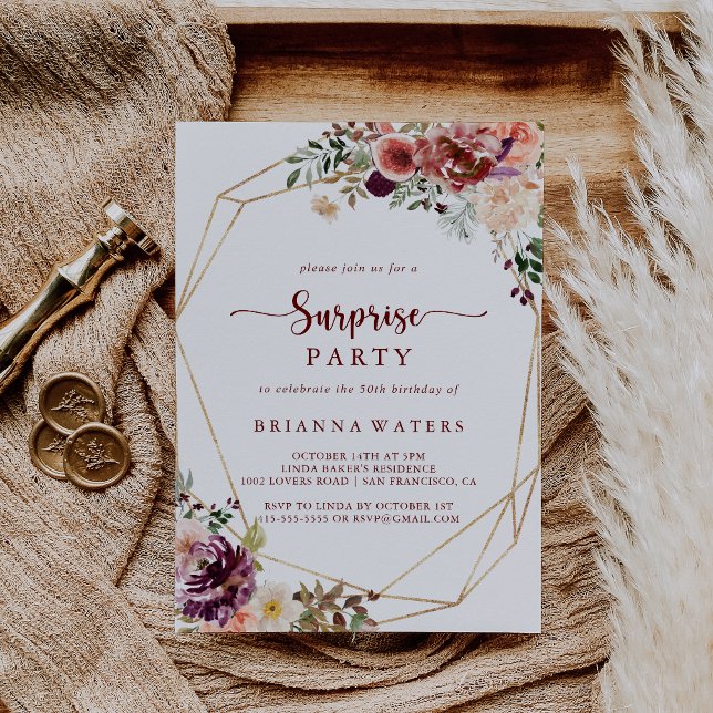 Guld Geometric Rustic Summer Blommigt Surprise Par Inbjudningar (Skapare uppladdad)