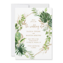 Guld Geometric Tropical Greenery Elegant bröllop