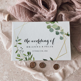 Guld Geometric Tropical Grönt Calligraphy Bröllop Gästböcker