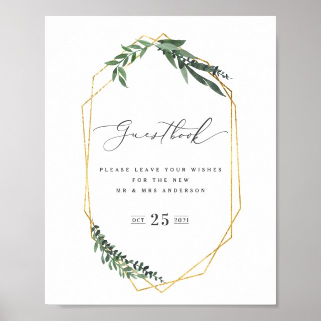 Guld Geometric vattencolor greenery Poster (Framsidan)