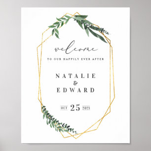 Guld Geometric vattencolor greenery Poster