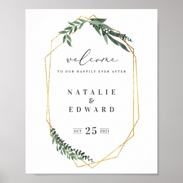 Guld Geometric vattencolor greenery Poster (Framsidan)