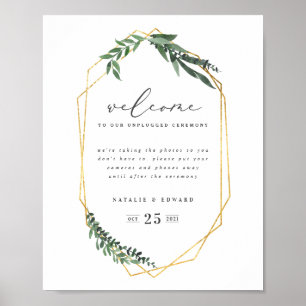 Guld Geometric vattencolor greenery Poster