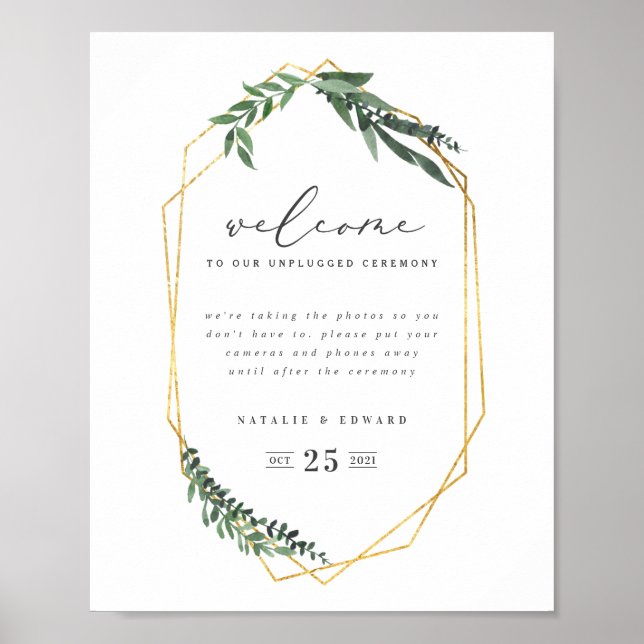 Guld Geometric vattencolor greenery Poster (Framsidan)