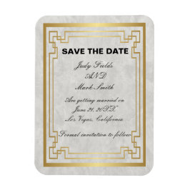 Guld Geometric White Marble Bröllop spara datum Magnet