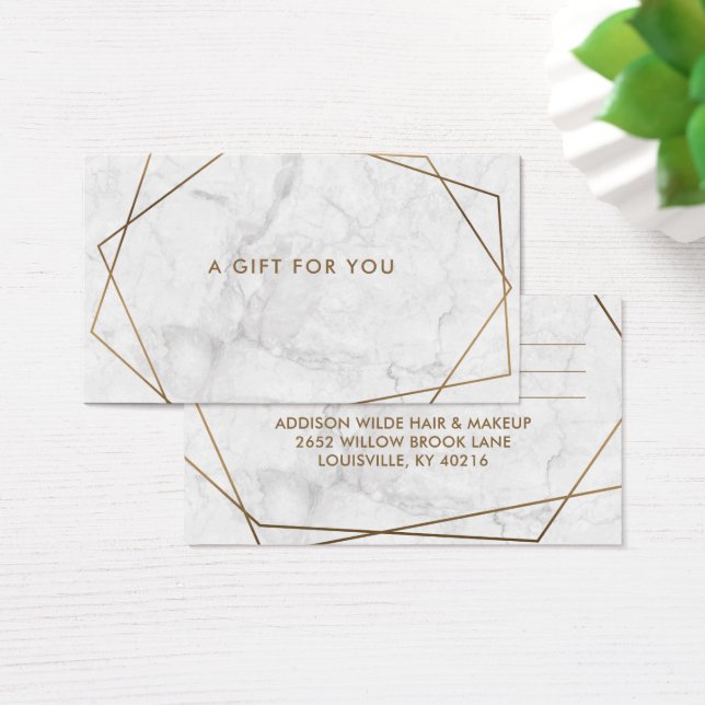 Guld Geometric White Marble Business Gift Card Visitkort (Skivbord)