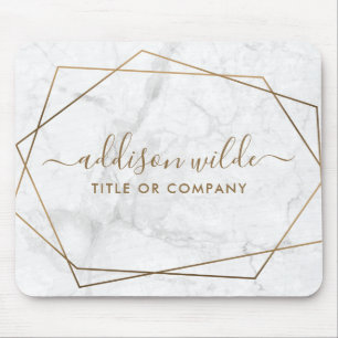 Guld Geometric White Marble Business Mouse Pad Musmatta