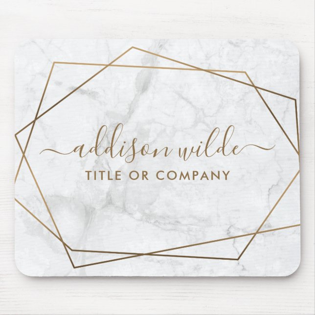 Guld Geometric White Marble Business Mouse Pad Musmatta (Framsidan)
