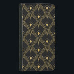 Guld geometrisk art-deco mönster på svart plånboksfodral för samsung galaxy s5<br><div class="desc">En guld-geometrisk art art-deco-elegant mönster över svart bakgrund.</div>