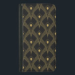 Guld geometrisk art-deco mönster på svart plånboksfodral för samsung galaxy s5<br><div class="desc">En guld-geometrisk art art-deco-elegant mönster över svart bakgrund.</div>