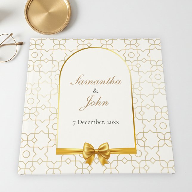 Guld Geometrisk Båge Art Deco Bröllop Gästböcker (Gold & Ivory Geometric Art Deco Wedding Guest Book)