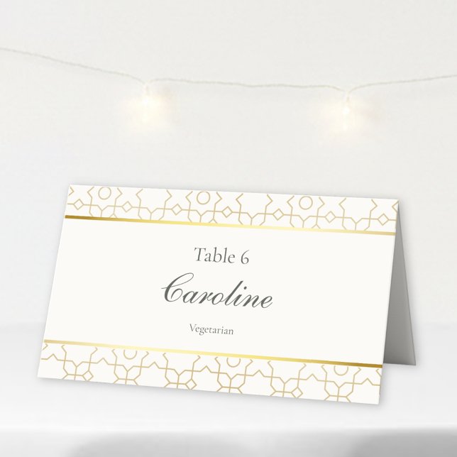 Guld geometrisk båge Art Deco bröllopsbord Placeringskort (Gold & Ivory Geometric Art Deco Wedding Table Card)