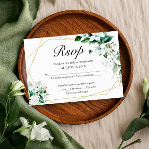 Guld Geometrisk Blommig Grönska Bröllop RSVP-kort OSA Kort