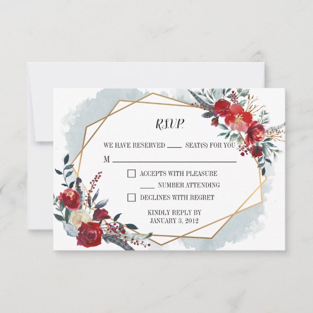 Guld Geometrisk Boho Blommig Bröllops-RSVP-kort OSA Kort (Framsida)