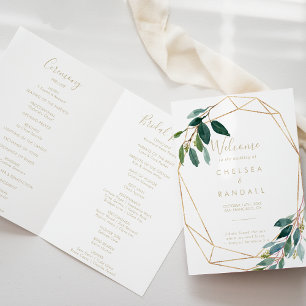 Guld Geometrisk Chic Eucalyptus Foldad Bröllop Program