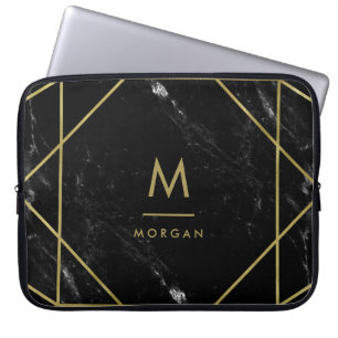 Guld- geometrisk design för Faux på svart Laptop Fodral