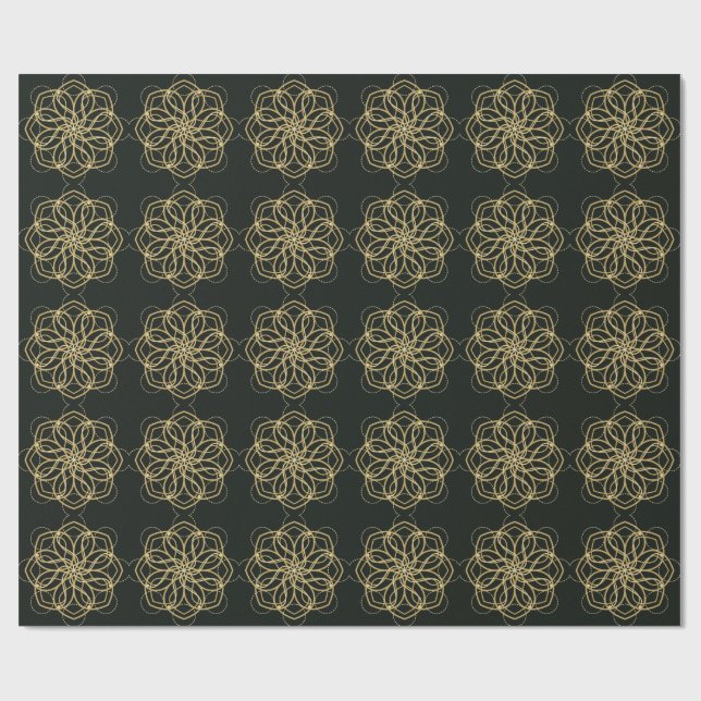 Guld Geometrisk Mandala Konsttryck – Mörkgrön Kons Presentpapper (Platt)