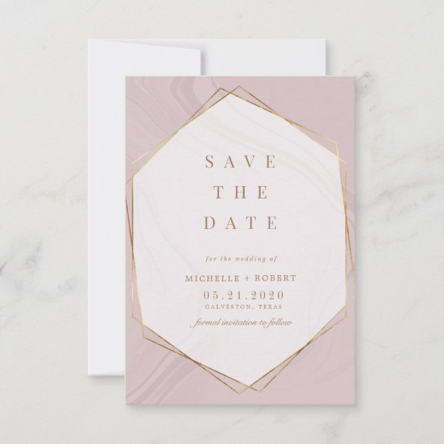 guld geometrisk marble Photo Save Date Invati Inbjudningar (Framsida)