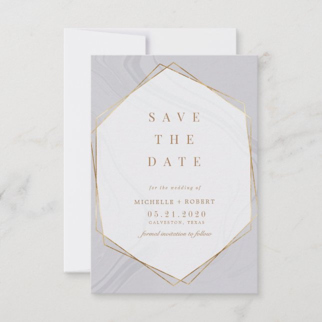 guld geometrisk marble Photo Save Date Invati Inbjudningar (Framsida)