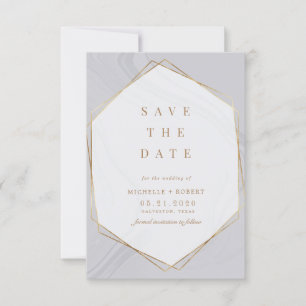 guld geometrisk marble Photo Save Date Invati Inbjudningar