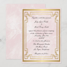 Guld Geometrisk Ram Pink Marmor Bröllop Inbjudningar