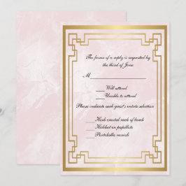 Guld Geometrisk Ram Rosa Marmor Bröllops Svar Inbjudningar