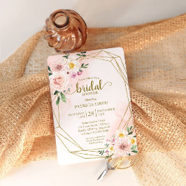 Guld Geometrisk Rosa Rodnad Blommig Bröllopsfest Inbjudningar