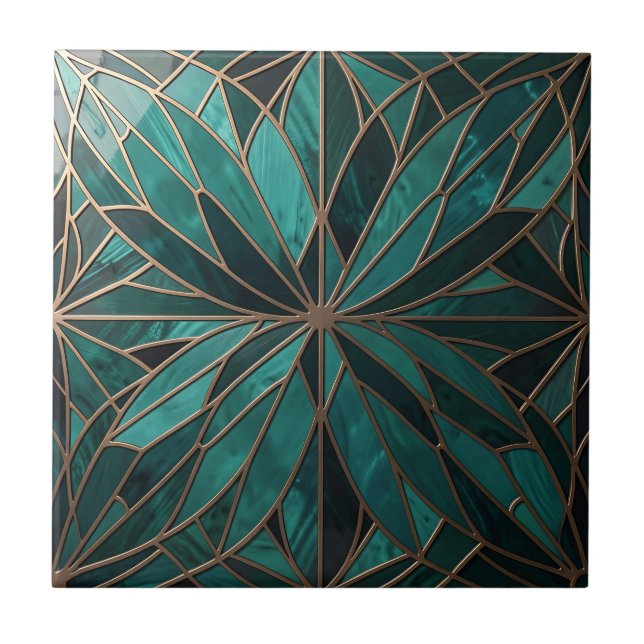 Guld geometrisk stjärnburstmönster Art Deco lyx Kakelplatta (Framsidan)