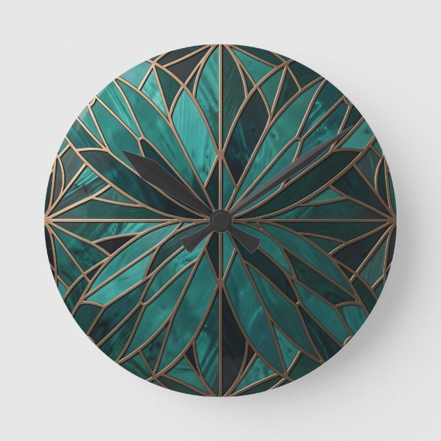 Guld geometrisk stjärnburstmönster Art Deco lyx Rund Klocka (Framsida)