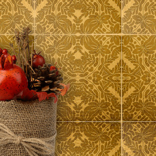 Guld geometrisk symmetrisk Blommigt och Löv-motife Kakelplatta