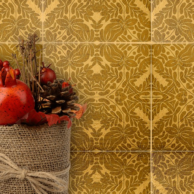 Guld geometrisk symmetrisk Blommigt och Löv-motife Kakelplatta (Skapare uppladdad)