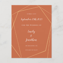 Guld Geometrisk Terrakotta Bröllop Spara Datum An Meddelande Vykort