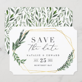 guld geometrisk vattenfärg grönska inbjudningar