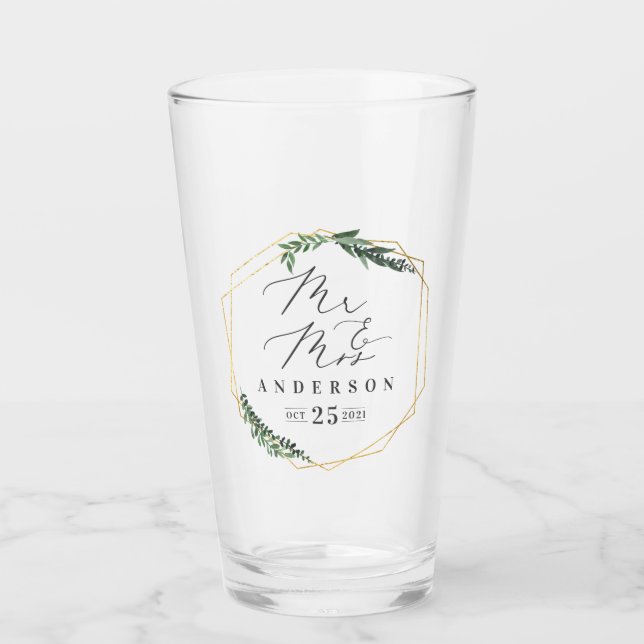 guld geometrisk vattenfärgsblad glaskopp (Framsida)