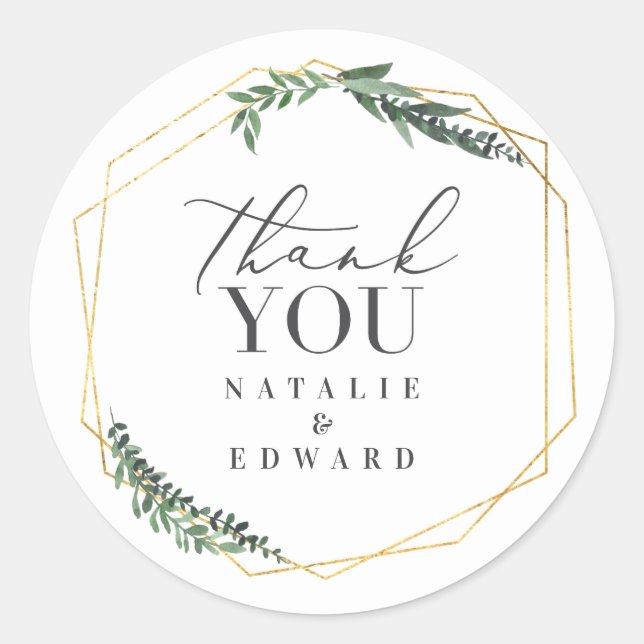 guld geometrisk vattenfärgsblad runt klistermärke (Framsida)