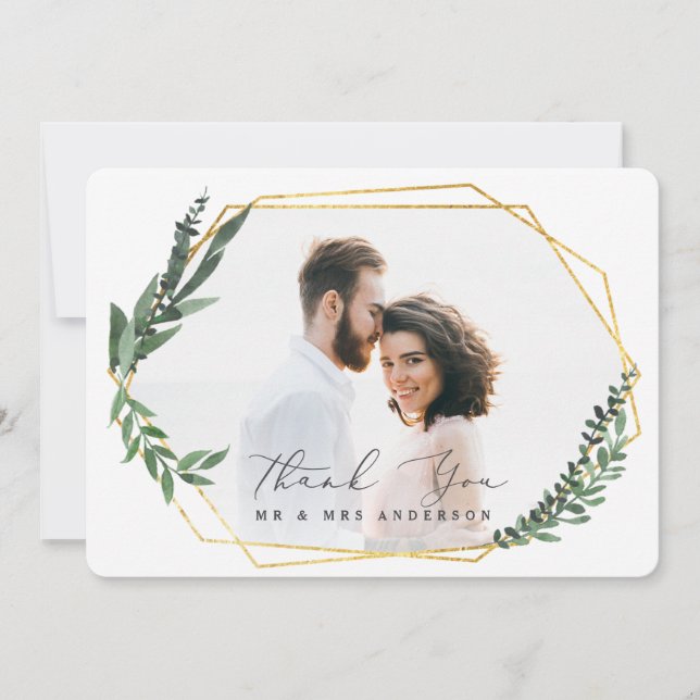 guld geometrisk vattenfärgsblad tack kort (Framsida)