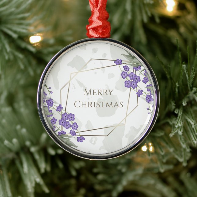 Guld, geometrisk vattenfärgsbladblomma ram julgransprydnad metall (Träd)