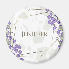 Guld, geometrisk vattenfärgsbladblomma ram magnet