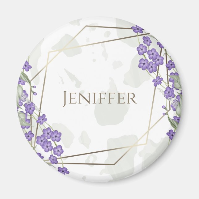 Guld, geometrisk vattenfärgsbladblomma ram magnet (Framsidan)