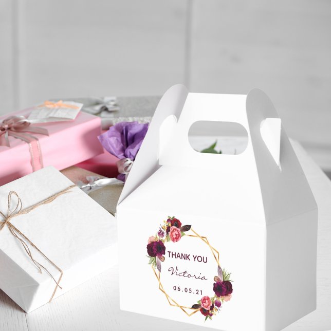 Guld-geometrisk vit burgundisk blommigt presentaskar (Skapare uppladdad)