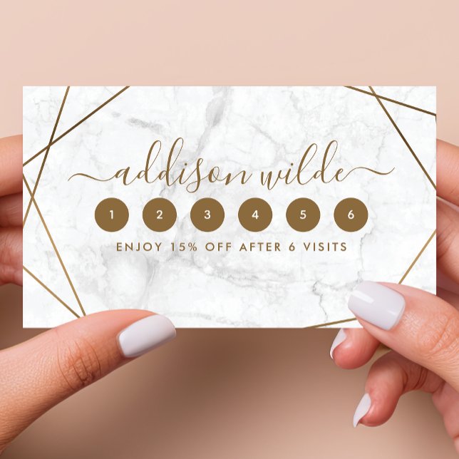 Guld geometrisk vit marmor abstrakt lojalitetskort (Skapare uppladdad)