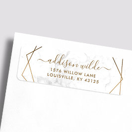 Guld Geometrisk Vit Marmor Modern Adress Returadress Etikett
