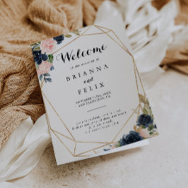 Guld Geometrisk Winter-Blommigt, mappad Bröllop Program