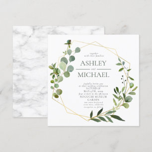 GULD GEOMETRISKA FOLIAGE Square Marble Bröllop Inbjudningar