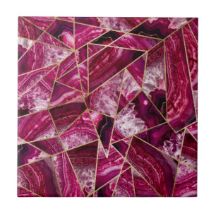 Guld- geometriska trianglar för rosa Fuchsia Kakelplatta