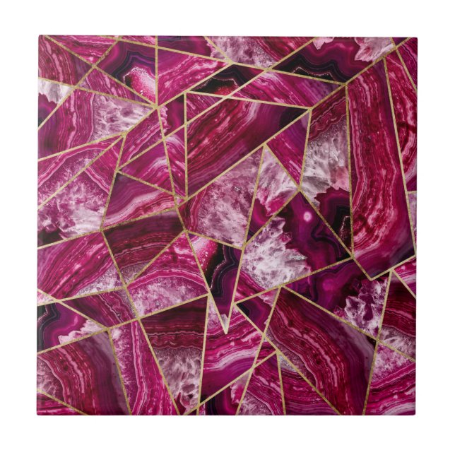 Guld- geometriska trianglar för rosa Fuchsia Kakelplatta (Framsidan)