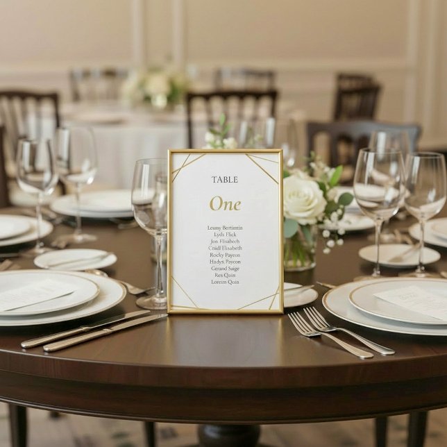 Guld geometriskt Bordsnummer sittdiagram (Gold geometric white Table Number Seating Chart.)