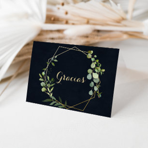 Guld Geometriskt Grönt med Bröllop Gracias Card-fo Tack Kort