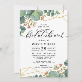 Guld- geometriskt Shapebröllop för Eucalyptus Inbjudningar